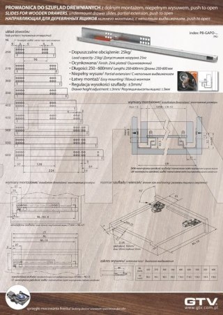 Prowadnica MODERN SLIDE nie pełen wysuw push to open