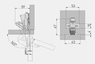 Zawias kątowy 165°