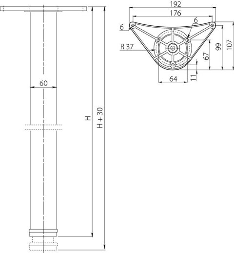 Noga pokrycie aluminium 710x60