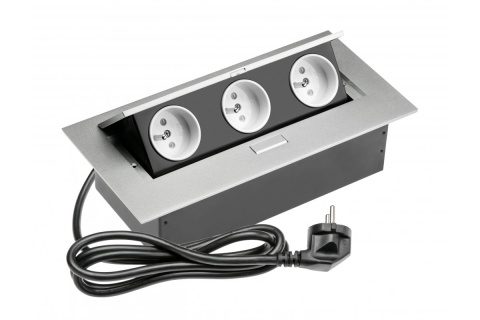 Przedłużacz biurkowy 3xgniazdo,kabel z wtyczką aluminium