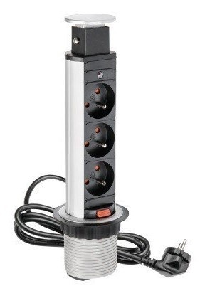 Przedłużacz biurkowy wpuszczany 3 x gniazdko fii 60 srebrny