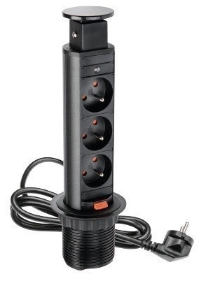 Przedłużacz biurkowy wpuszczany 3 x gniazdko fii 60 czarny
