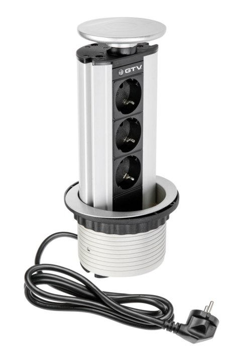 Przedłużacz biurkowy wpuszczany 3x schuko srebrny