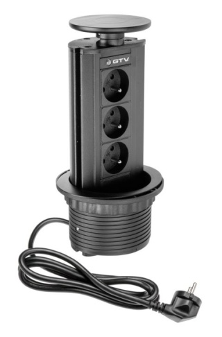 Przedłużacz biurkowy wpuszczany 3xgniazdko czarny