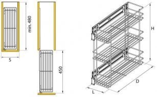Kosz Cargo boczne trzypoziomowe miękki domyk 200 mm srebrny