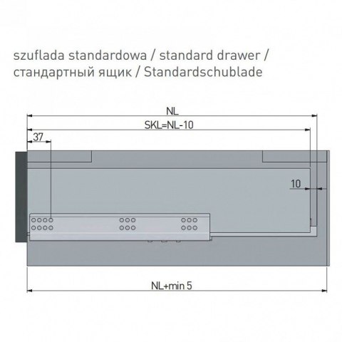 Prowadnica MODERN SLIDE nie pełen wysuw 450 mm