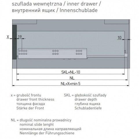 Prowadnica MODERN SLIDE nie pełen wysuw 500 mm
