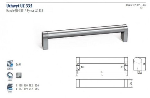 Uchwyt meblowy UZ 335 128 mm inox