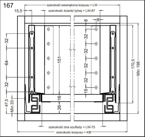 Szuflada włoska FGV TEN2 biała L 270 mm wysokość średnia H 186