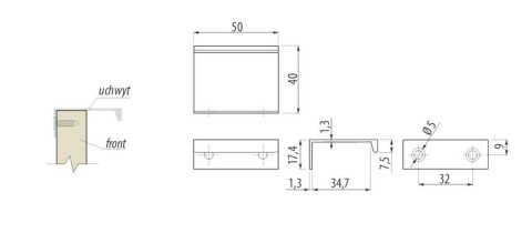 Uchwyt meblowy HEXI 256 mm jasny mosiądz szczotkowany